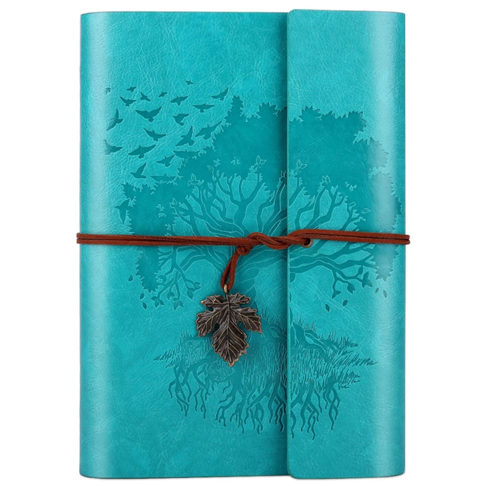 OMEYA PU Leather Journal Notebook, Blank Pages Refillable Vintage Sketchbook Travel Notebook Diary Gift for Girls Boys Women Men 23.3 × 16 cm-Blue