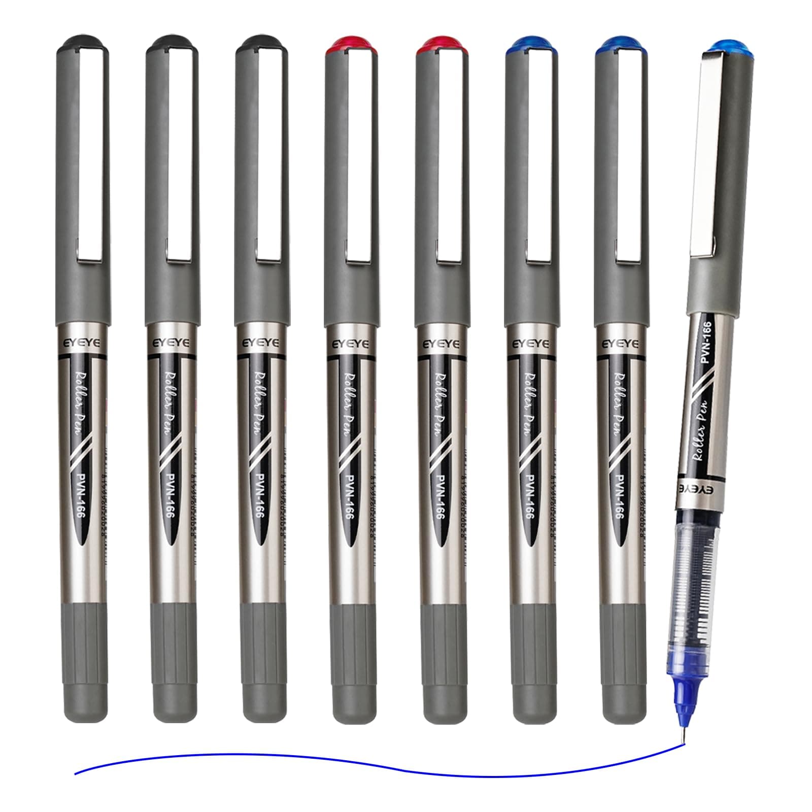 EYEYE Needle Point 0.5mm Rollerball Pens 8 Pack 3 Colors Quick Dry Liquid Ink Pens Extra Fine Point Smooth Writing Pen for Journaling, Note Taking, Office, School Supplies
