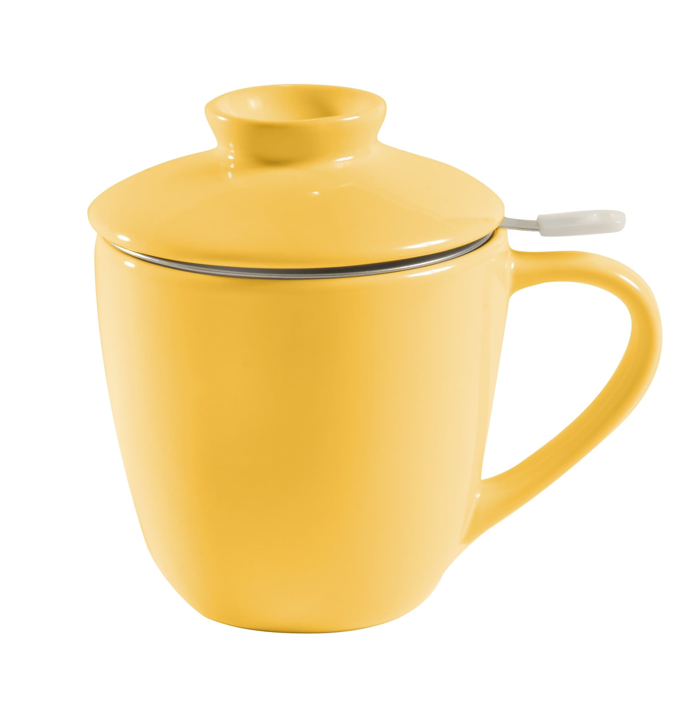 L Tremain 3-Piece Tea Steeper Mug, Yellow with White