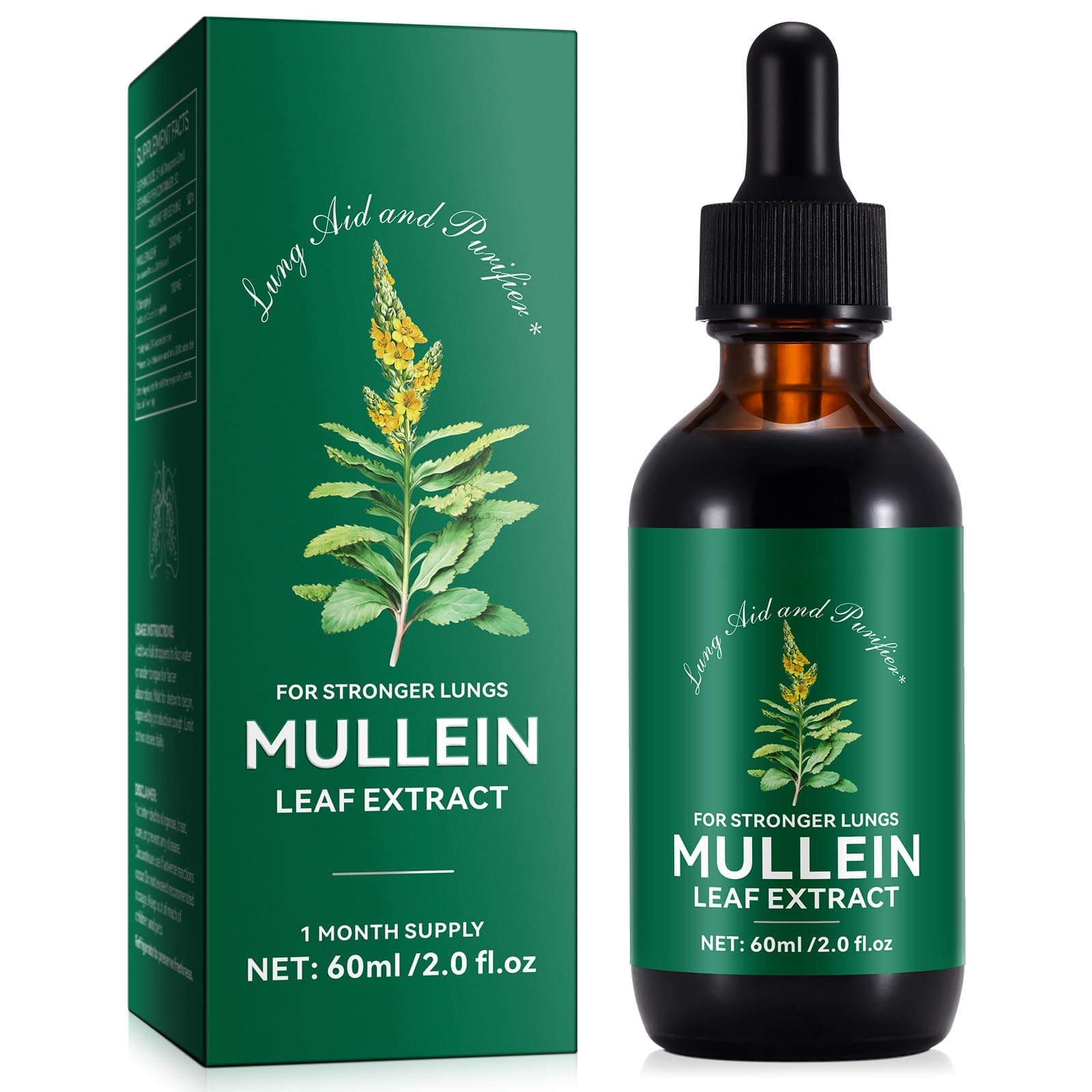 Mullein Leaf Extract for Lungs - Better Lung Mullein Drops for Lungs | Support Lung Cleanse | Healthy Breathing| Natural Supplement, Tincture Drops | Non-GMO, Vegetarian | 1 Month Supply