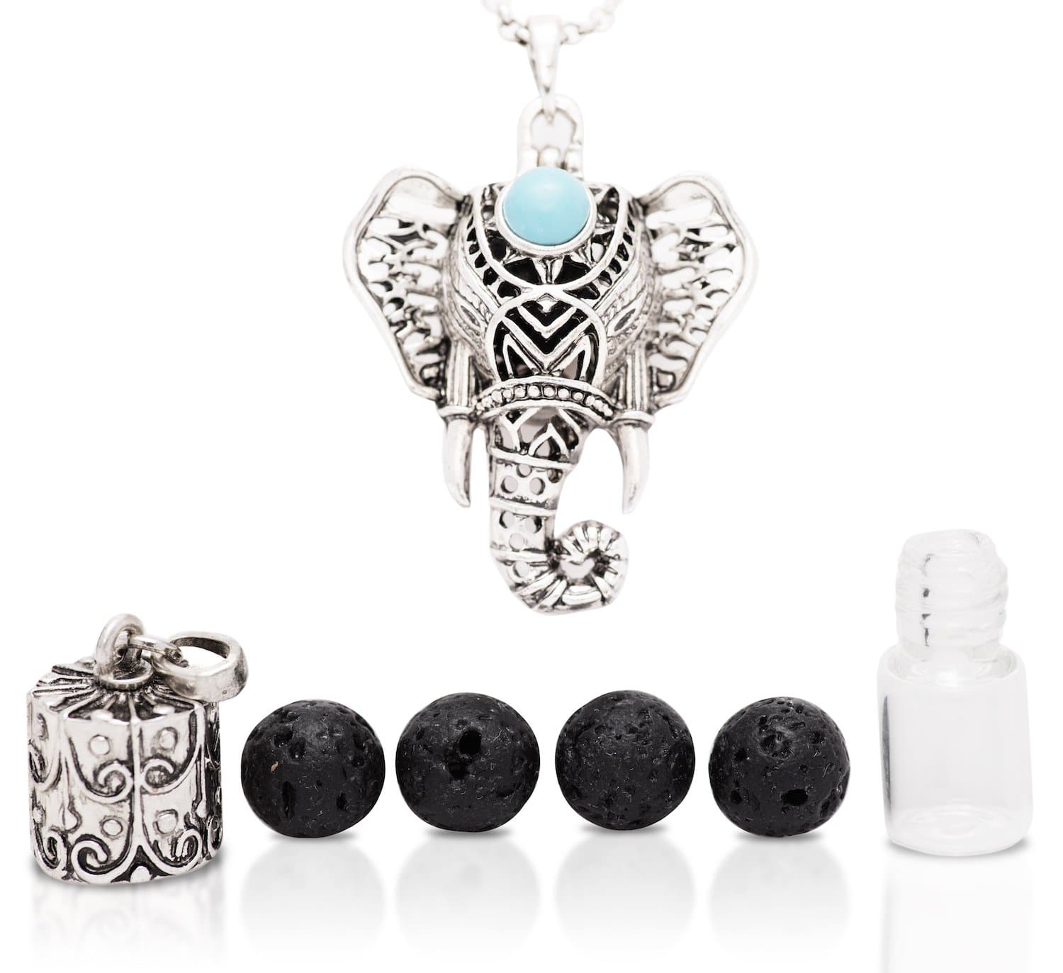 Gorgeous Eternal Elephant Aromatherapy Necklace 2 Piece Diffuser Locket Bottle Kit