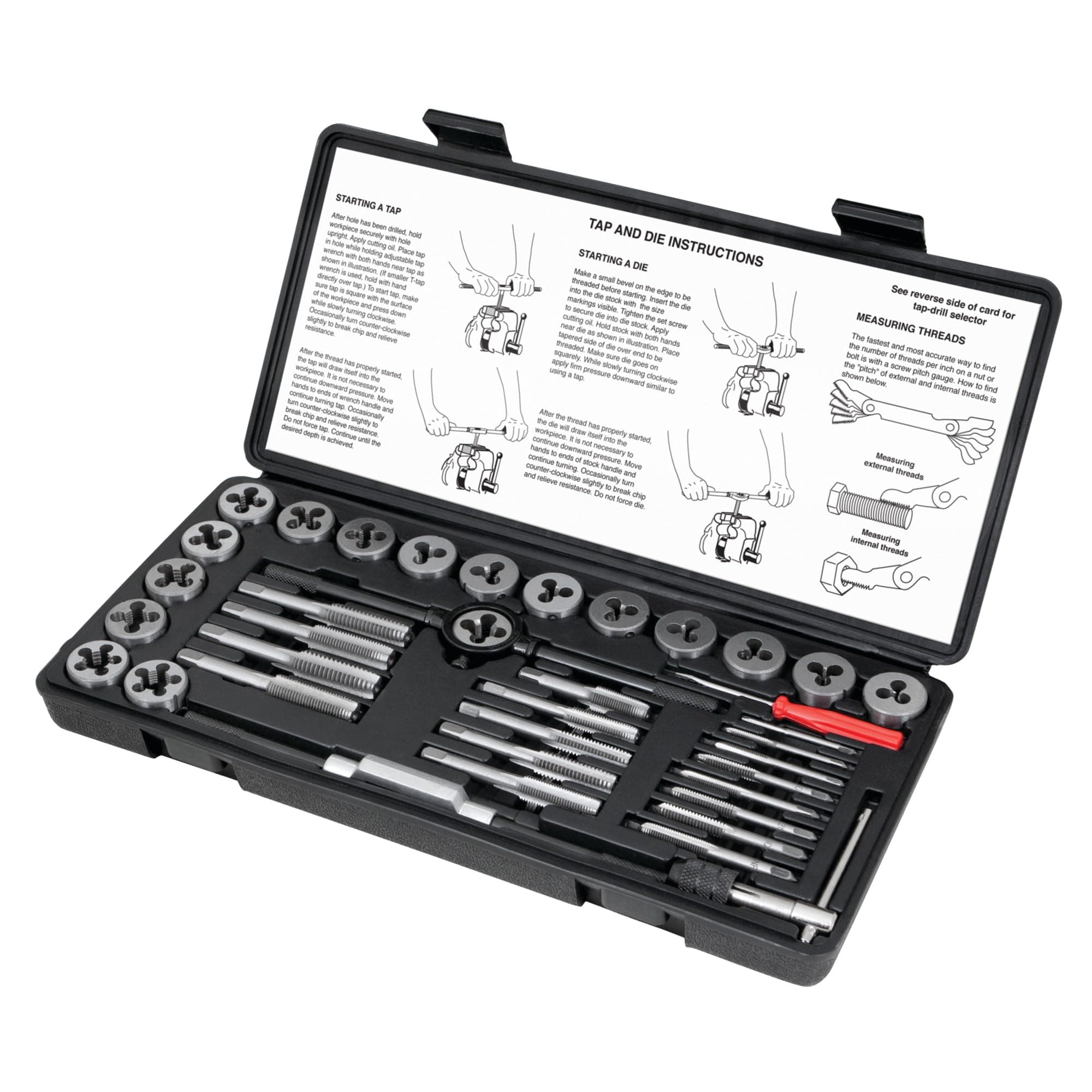 PERFORMANCE TOOL Tool, Silver, 40-Piece Metric Tap And Die Set, W4002DB