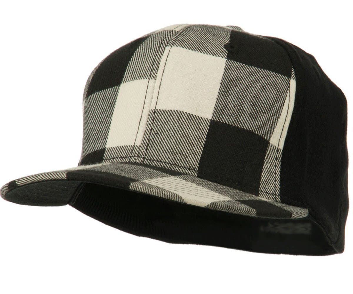 Flat Brim Flex Fit White Buffalo Check Plaid Hat Cap Lumberjack Flannel