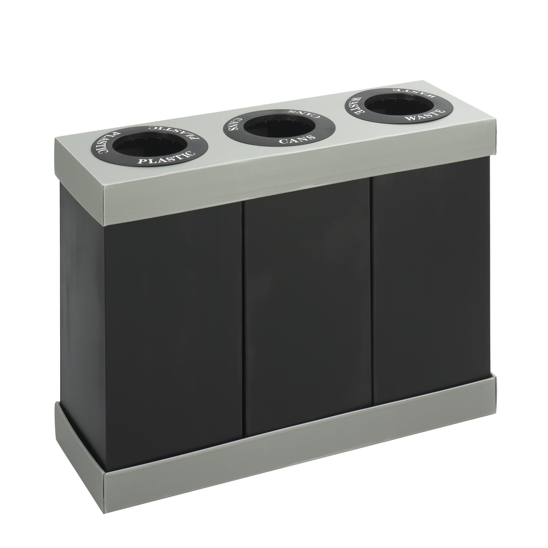 Trash Can Recycle Bin Combo, 28 Gallon Each (3 Bin), At Your Disposal Recycling Center, Black/Grey
