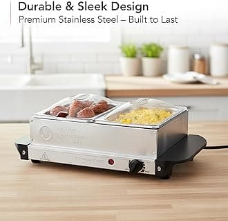 OVENTE Electric Buffet Server with 2 Warming Pan, Portable Food Warmer for Catering, Party, Entertaining and Holiday, Stainless Steel Chafing Dish Set with Temperature Control, Silver FW152S, 2 Trays