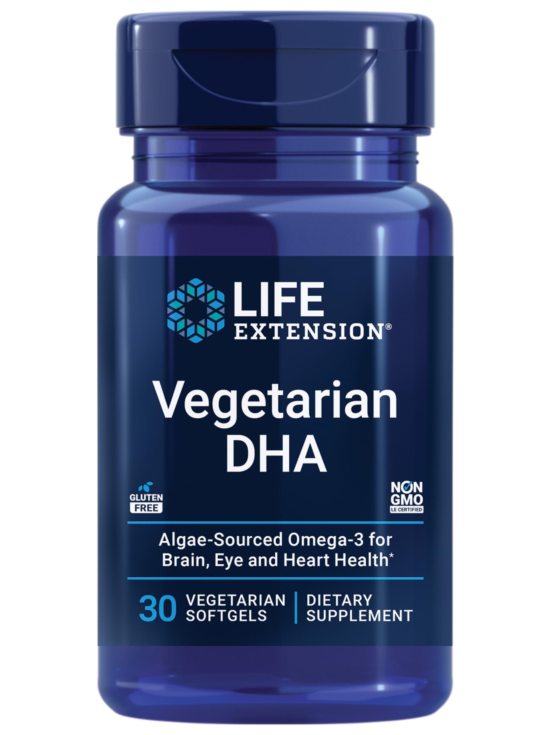 Vegetarian DHA, Omega-3 from Algae for cognition, Mood & Eye Health, Gluten-Free, Non-GMO, Vegan, 30 softgels