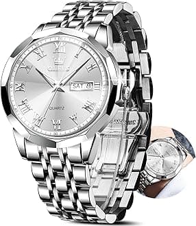 Classic Men Watches with Date,Stainless Steel Man Watch with Date, Bussiness Watches for Men,Luminous Quartz Mens Watches Black/White/Blue/Gold, Waterproof Male Watch with Week