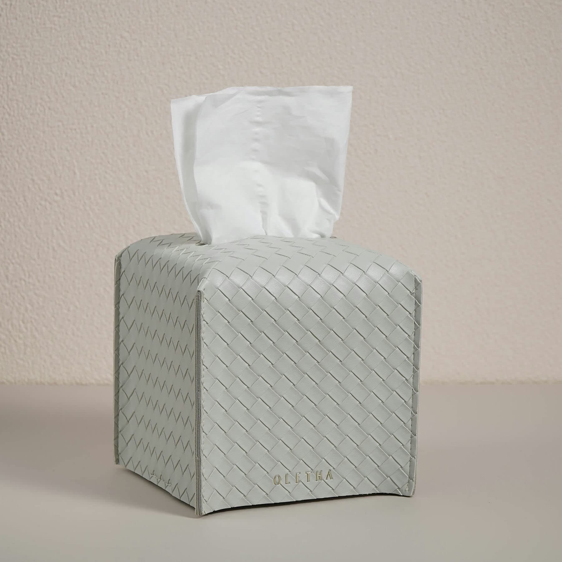 OLETHA Aesthetic Tissues Cube Box Cover, Square Tissue Box Holder, Weaving Textured, Grey