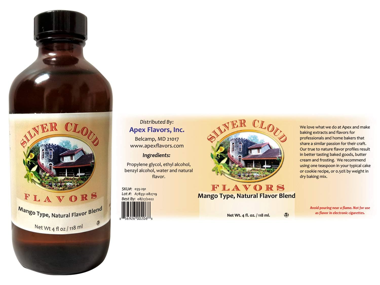 Mango Type Extract, Natural Flavor Blend - 4 fl. oz. glass bottle