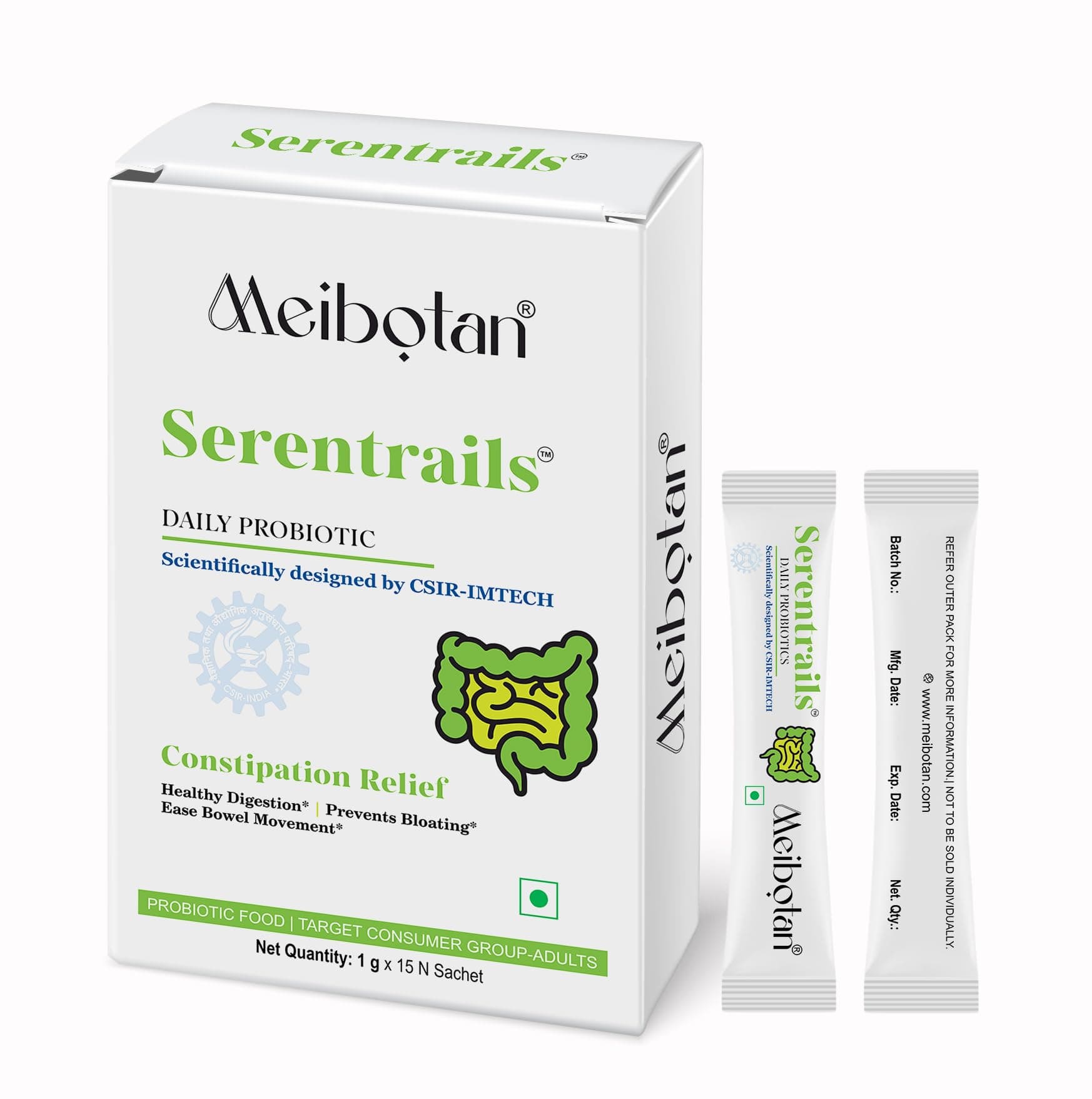 - Serentrails ​Sachet India First ​45 Billion Probiotic Blend Formulation designed by CSIR-IMTECH ​for Healthy digestion & IBS 1gm X 15 Sachet Orange Flavour (Men & Women)