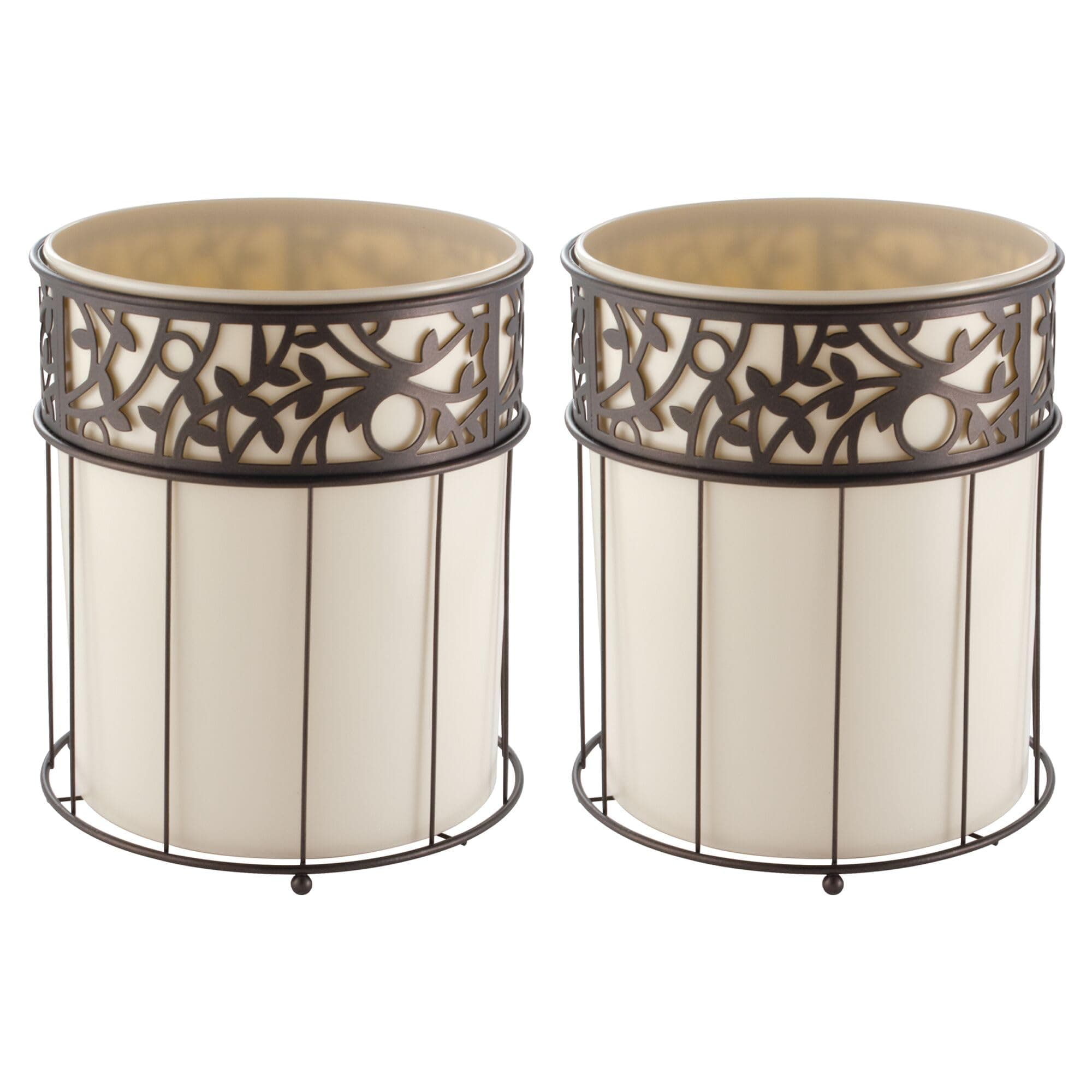 Metal Vine Bathroom Trash Can with Plastic Insert - Set of 2 - Vanilla/Bronze