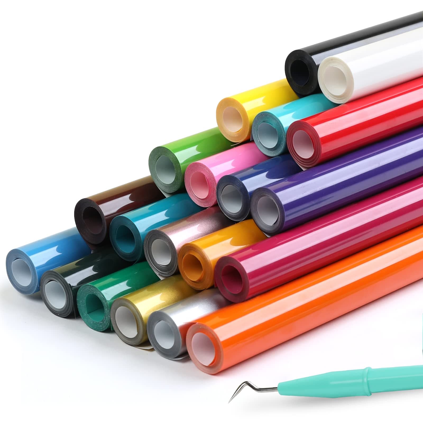 HTVRONT HTV Heat Transfer Vinyl Bundle - 20 Pack 12'' x 3FT Iron on Vinyl for All Cutting Machine, Easy to Use Heat Transfer Vinyl for T Shirts, HTV Vinyl Bundle with 20 Assorted Colors