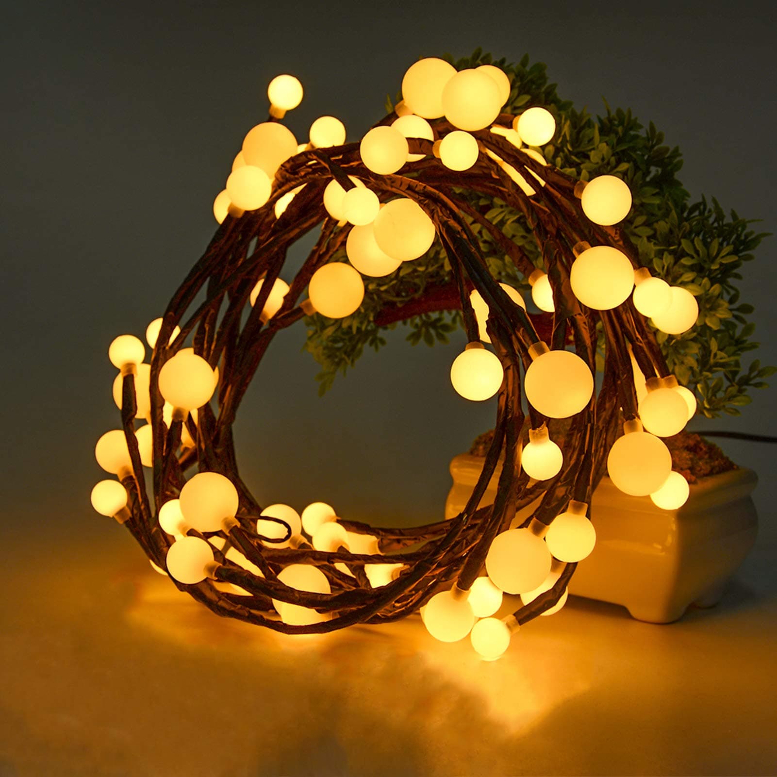 SOLLED Christmas LED String Lights, Flickering Fairy String Lights for Room,Twinkle Warm White LED Globe Ball Lights for Party Home Bedroom Christmas Decorations, 23 ft