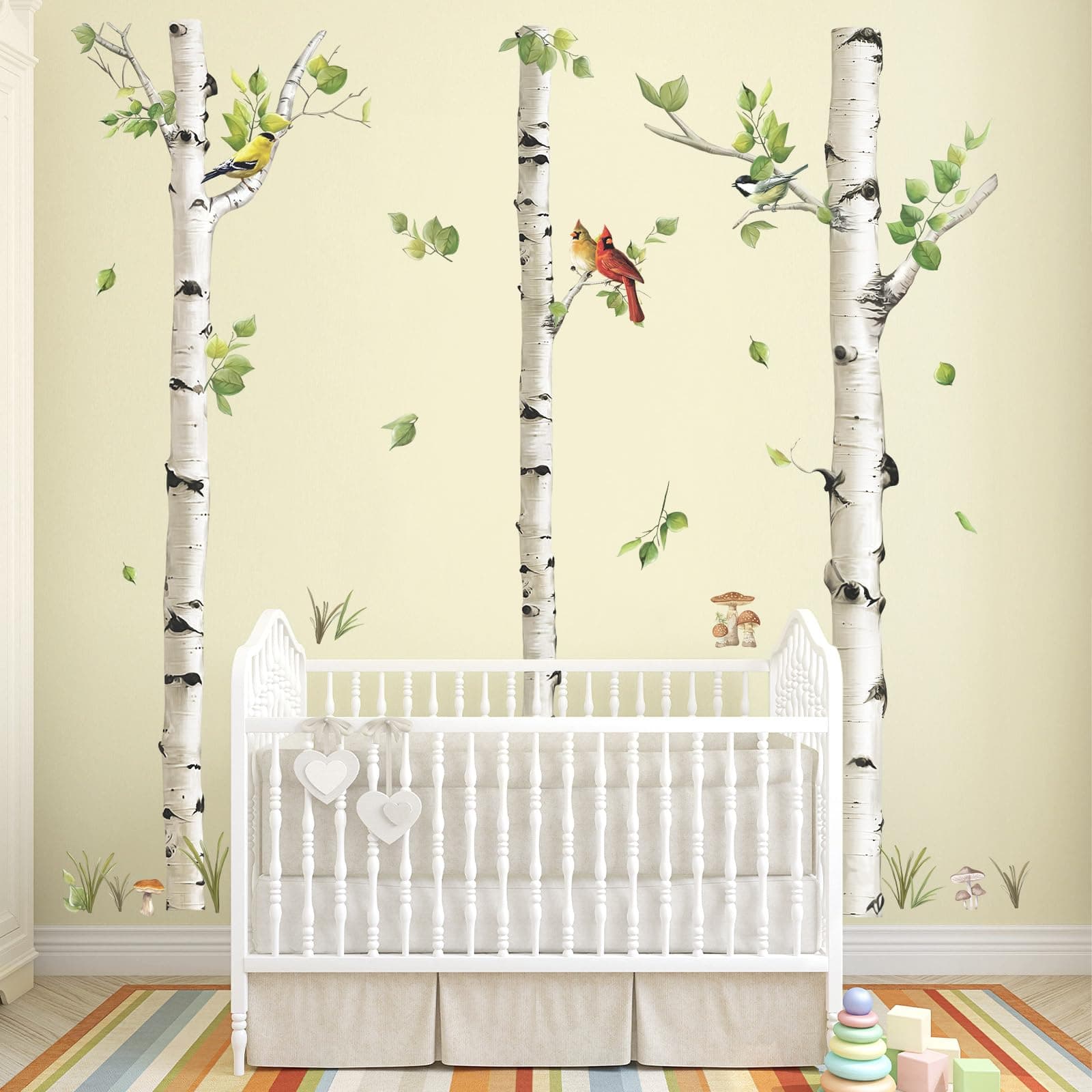 decalmile Large Birch Tree Wall Decals White Tree Forest Birds Wall Stickers Bedroom Living Room Baby Nursery Wall Decor