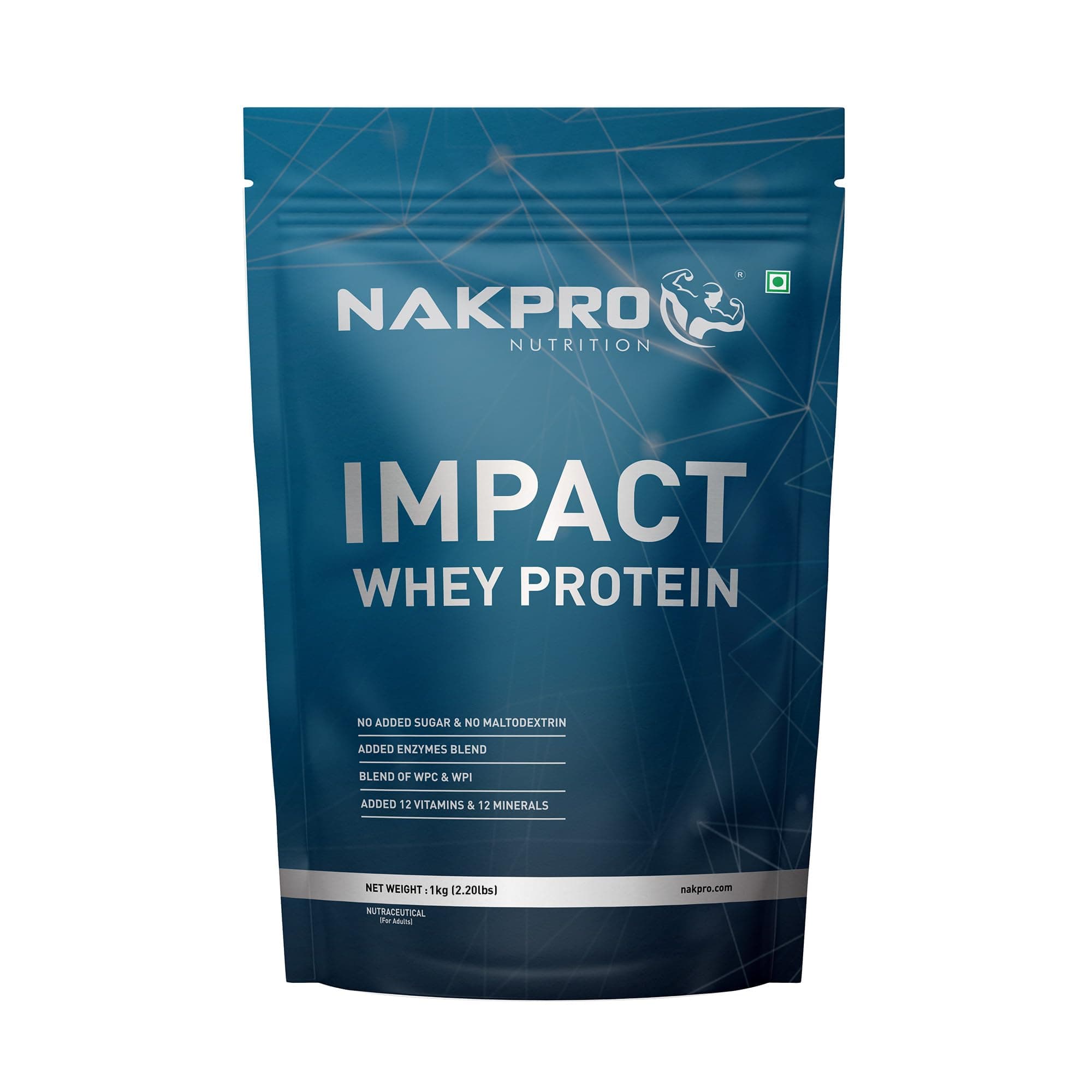 NAKPRO NUTRITION Impact Whey Protein Isolate & Concentrate | 1 kg | 24g Protein | Chocolate | Trustified Certified | Added Digestive Enzymes, Vitamins & Minerals
