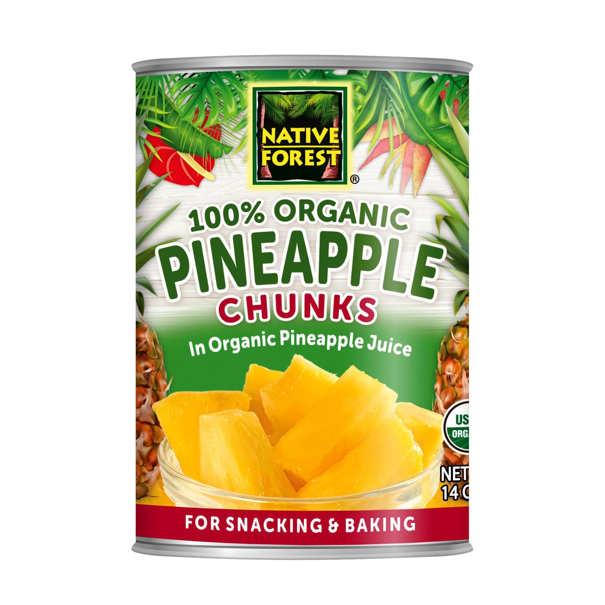Organic Pineapple Chunks - Canned Pineapple Chunks in Juice, Canned Fruit - 14 Ounce (Pack of 6)