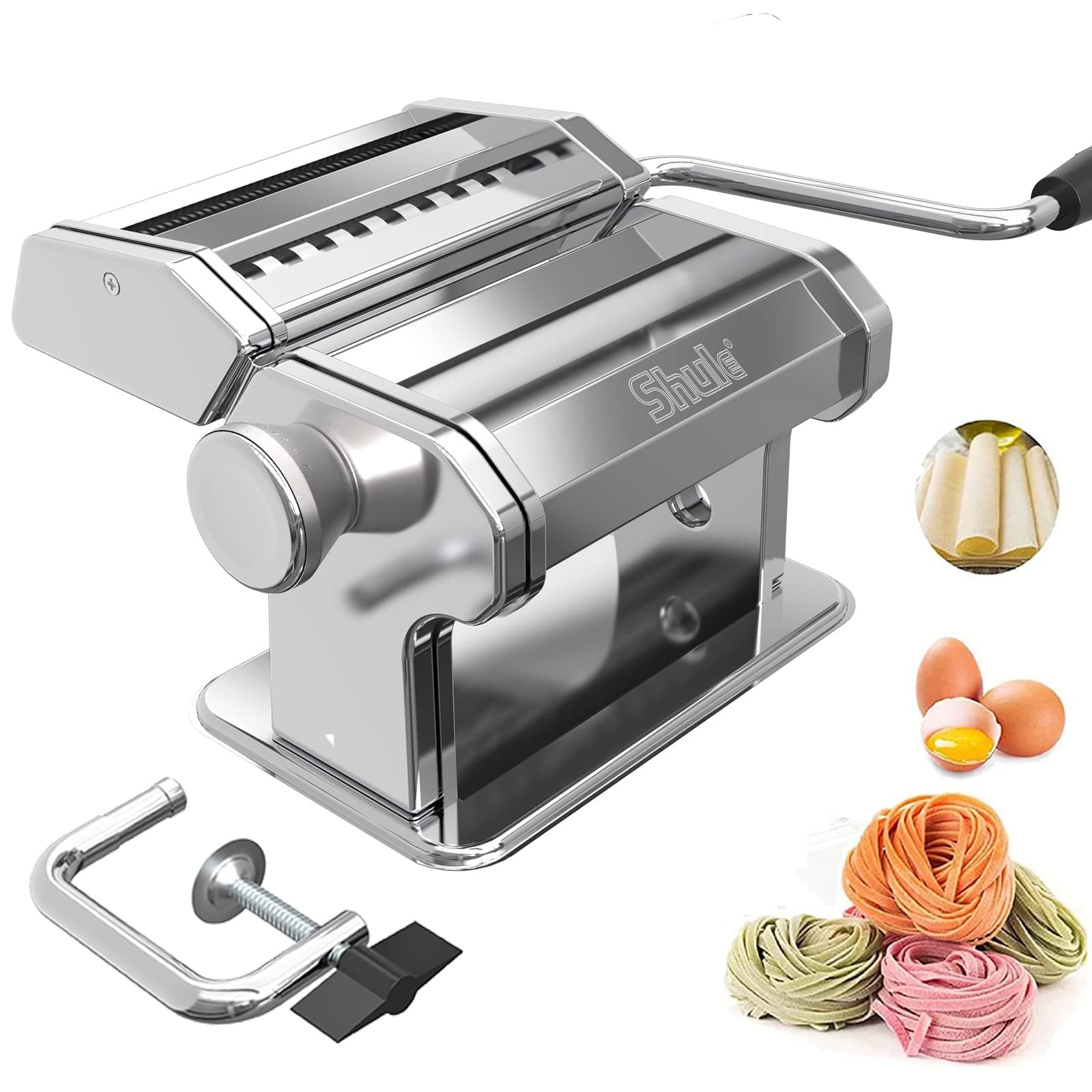 Pasta Maker by – Stainless Steel Pasta Machine Includes Pasta Roller, Pasta Cutter, Hand Crank and Detailed Instructions