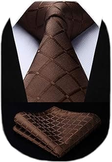 SetSense Men's Plaid Jacquard Woven Tie Necktie Set