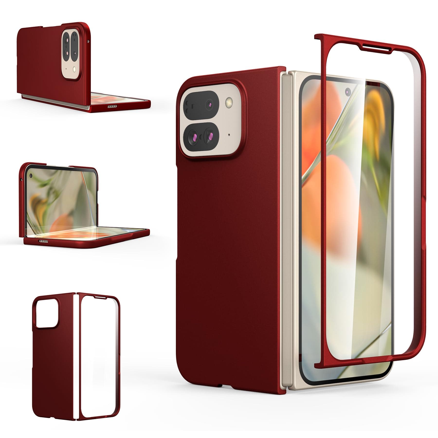 Foluu Case for Google Pixel 9 Pro Fold, with Front Built-in Screen Protector, Ultra Thin Slim Fit Matte PC Protective Cover for Google Pixel 9 Pro Fold 2024 (Deep Red)