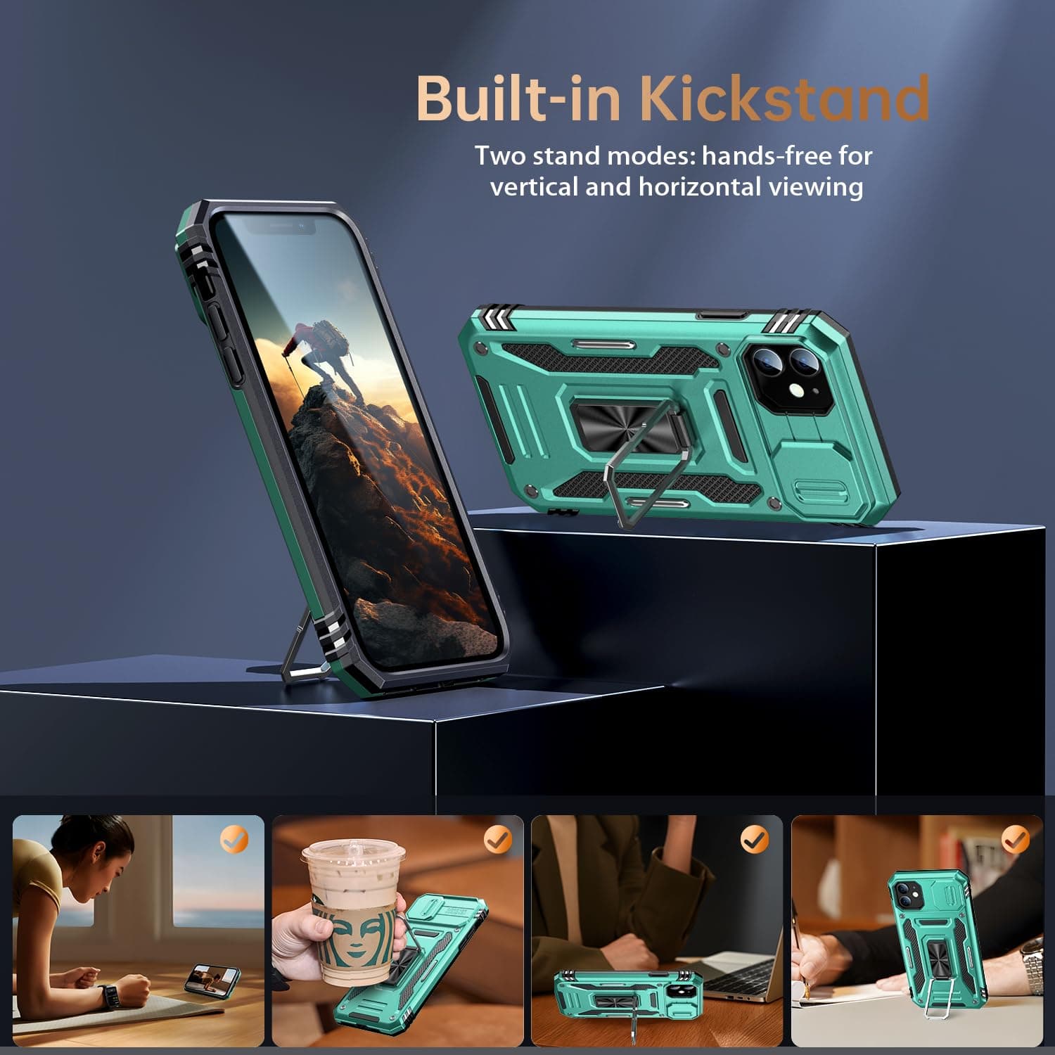 Goodon for iPhone 11 Case with Sliding Camera Cover + Screen Protector - Metal Magnetic Kickstand - Military-Grade Shockproof Matte Protective Phone Cover 6.1" for Men Women Girls - Cyan