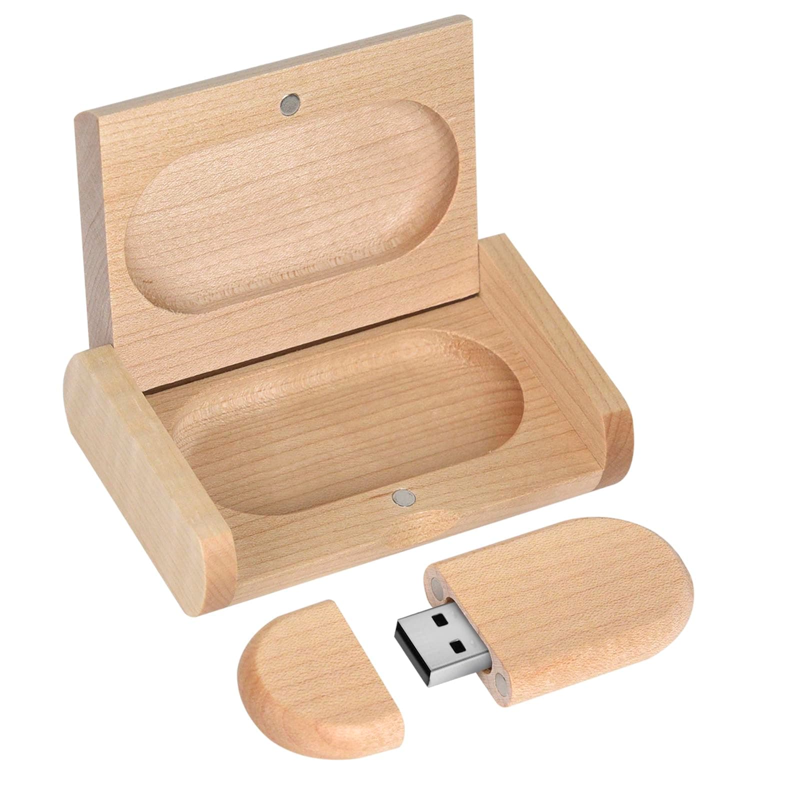 Fire Stone Novelty Wooden USB 2.0 Flash Drive Data Storage Memory Stick USB Stick Pendrive with Wooden Box (16GB, Ellipse Wood)