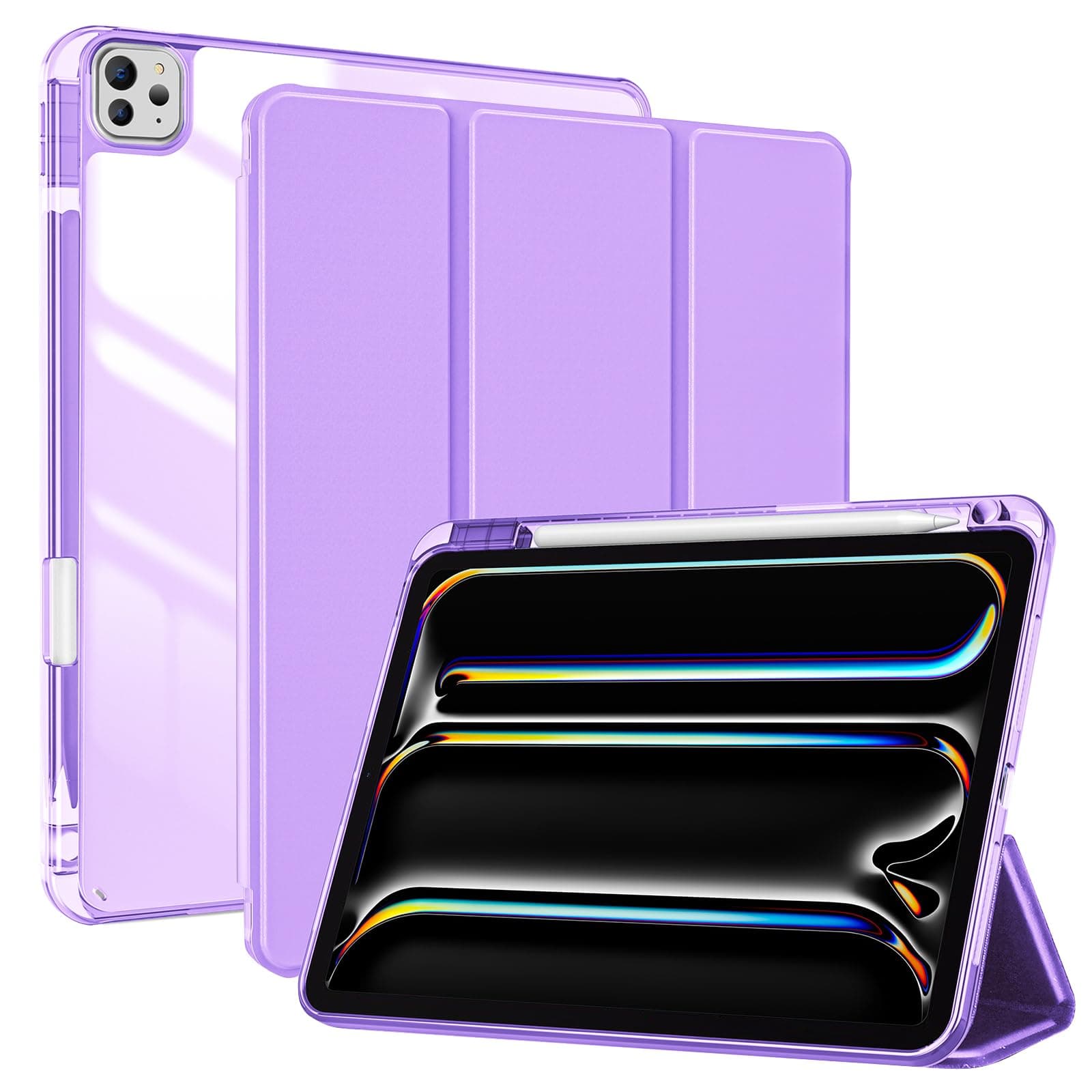 ProCase for iPad Pro 13 Inch Case M5 2025/ M4 2024 with Pencil Holder, Slim Stand Clear Shell Back, Shockproof Cover iPad Pro M5 M4 Case 13 Inch, Supports Touch ID, Auto Wake/Sleep -Purple
