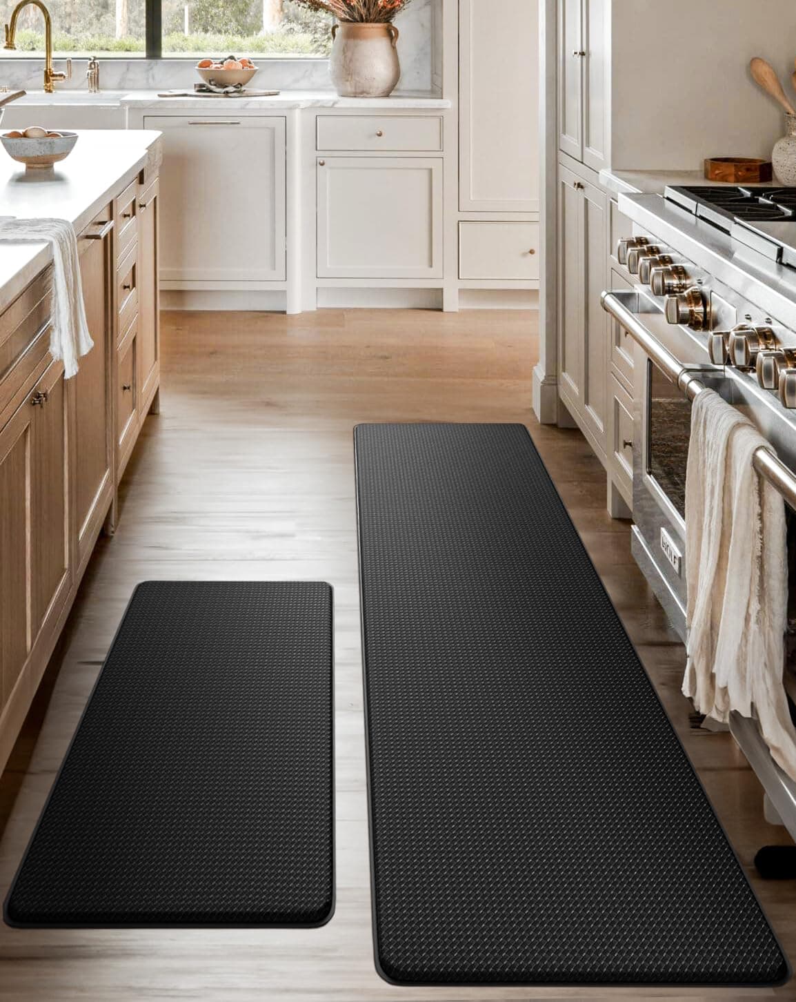 - Anti-Fatigue Kitchen Mat Set – 2-Piece Memory Foam Cushioned Mats for Standing – Black, 18×30 & 18×60, 0.4 in Thick, Waterproof, Non-Slip – Homergy