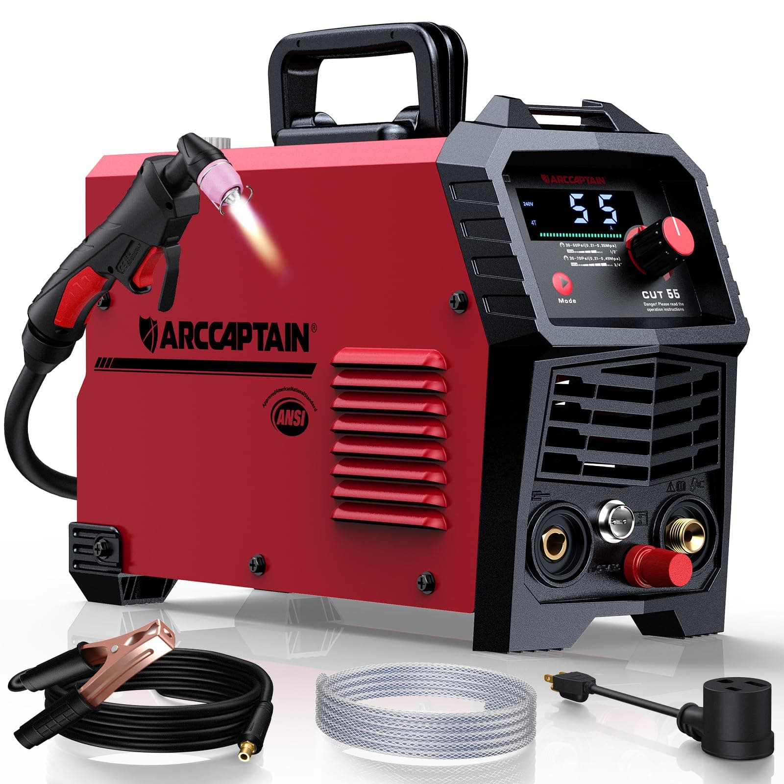 55A Plasma Cutter, Large LED Display, Non-Touch Pilot ARC Plasma Cutting Machine, 120/240V Dual Voltage IGBT Inverter, 1/2" Clean Cut, Post Flow, 2T/4T, for Beginners DIY