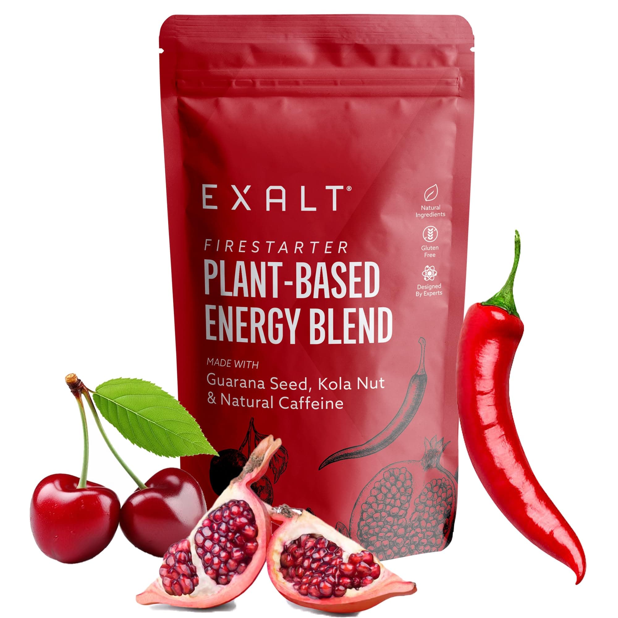 Firestarter - Daily Energy & Pre Workout Complex with 100% Natural Ingredients - 150mg Natural Caffeine from Kola Nut, Guarana & Coffee Extract - Cherry & Pomegranate & Chilli - 125g