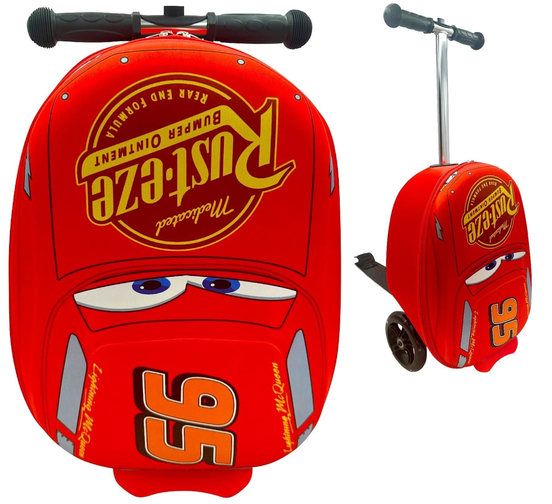 Cars Lightning McQueen 18" Ride-On Suitcase Scooter - Cars Lightweight Carry-On Foldable Scooter Luggage