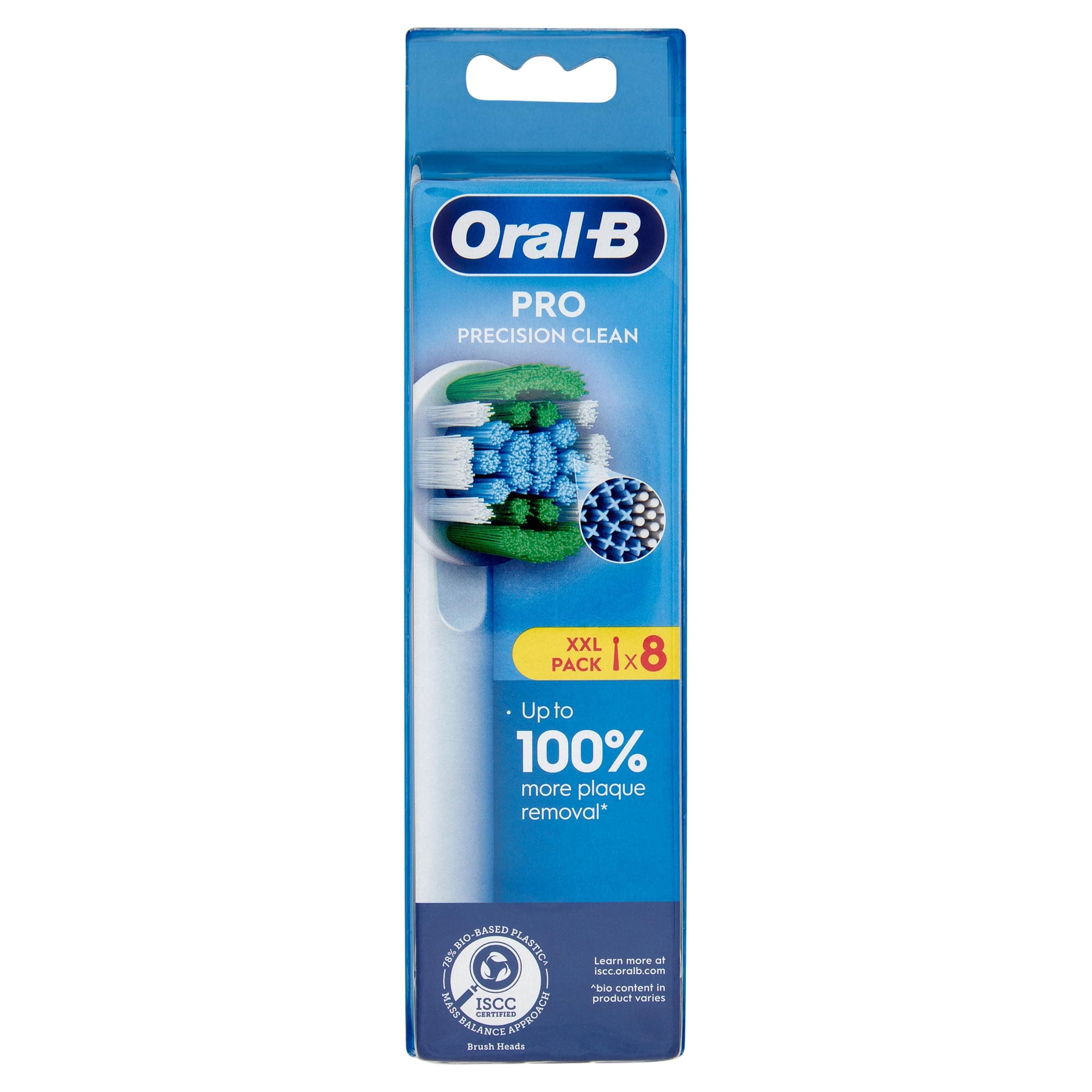 Pro Precision Clean Electric Toothbrush Head, X-Shape And Angled Bristles for Deeper Plaque Removal, Pack of 8 Toothbrush Heads, White