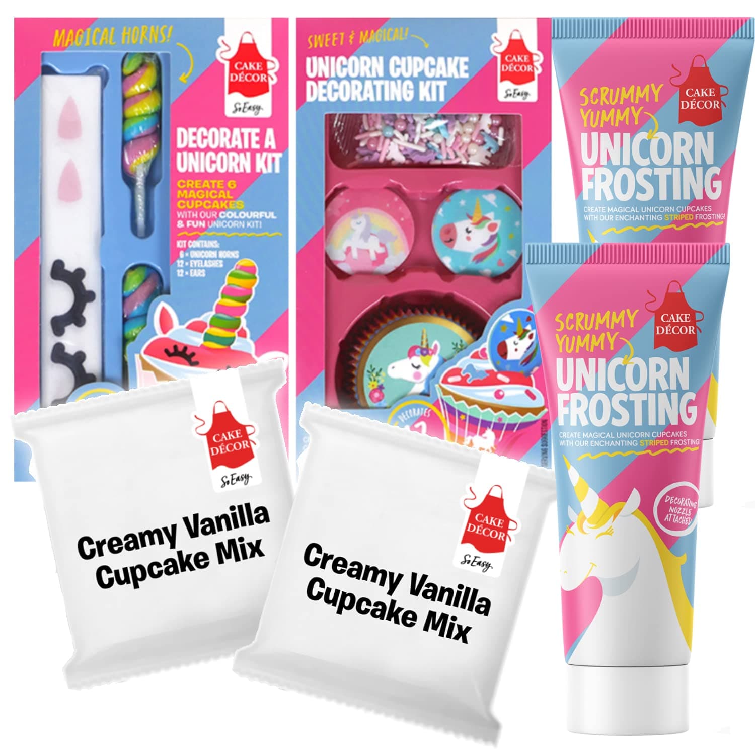 Cake Décor Ultimate Unicorn Cupcake Baking Kit | Includes Cupcake Mix, Cases, Frosting, Sprinkles & Edible Decorations
