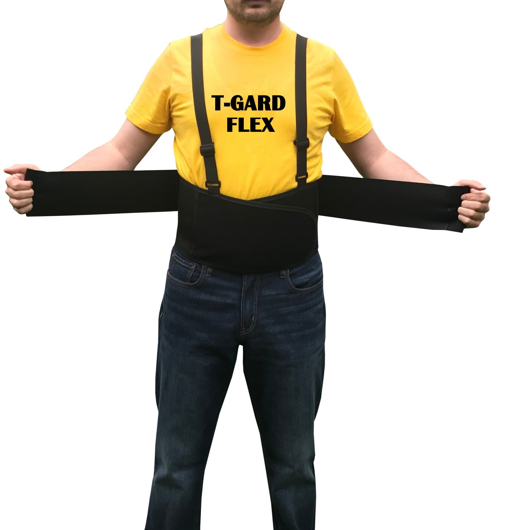 T-GARD FLEX Elastic Back Support Belt With Suspenders, Back Brace, Lower Back Support Belt For Men and Women, (Available in Small, Medium,L,XL,2X,3X) Extra Wide With Proper Back Support, Black (Large)