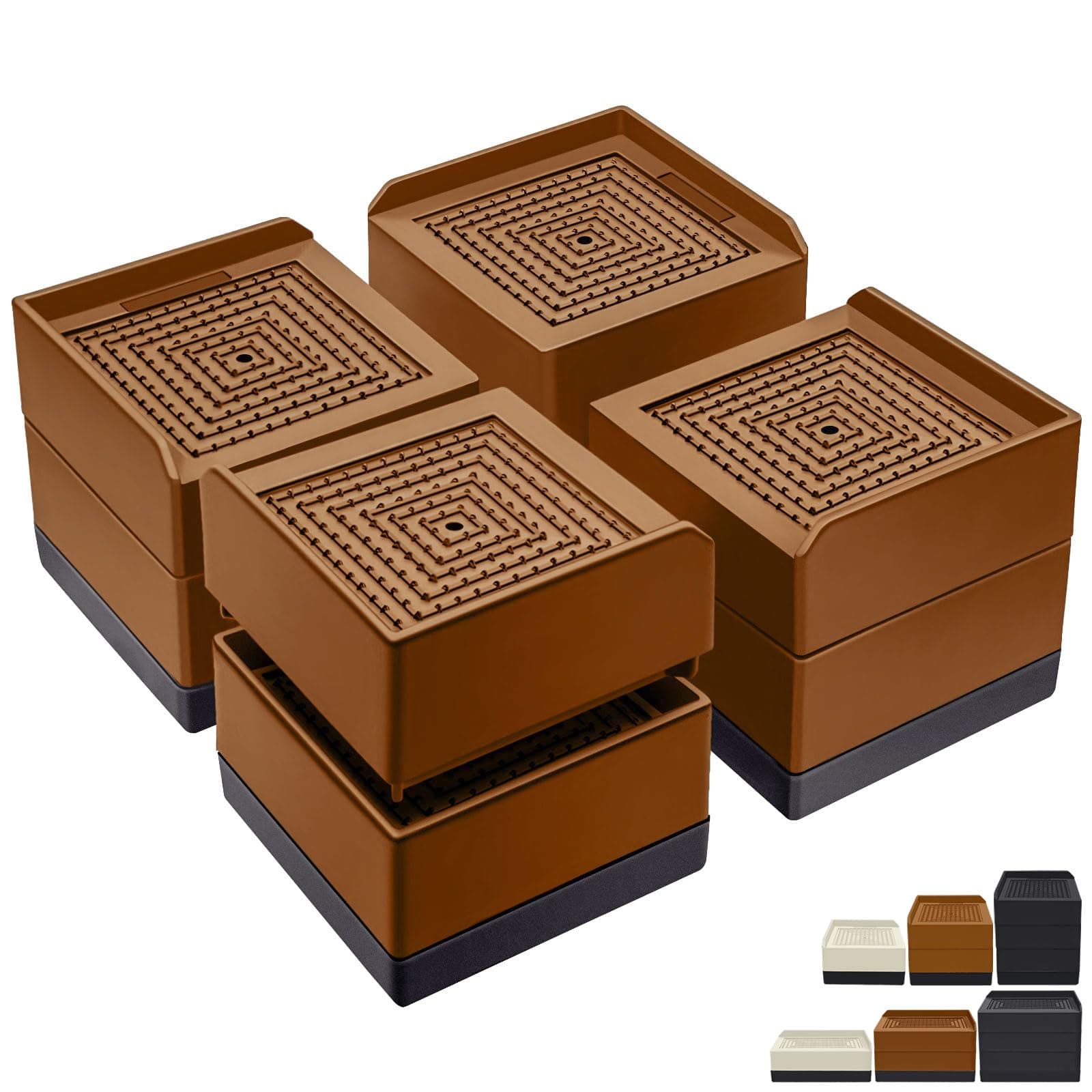 Bed Furniture Risers 3 inch, Square Adjustable Risers Blocks for Bed Sofa Table and Couch Lift to 1.5 or 3 inch，Heavy Duty Support Up to 1,300 Lbs (4 Pack-Brown)