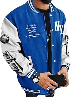 SOLY HUXMen's Varsity Jacket Color Block Letter Graphic Long Sleeve Baseball Jacket Bomber Coat