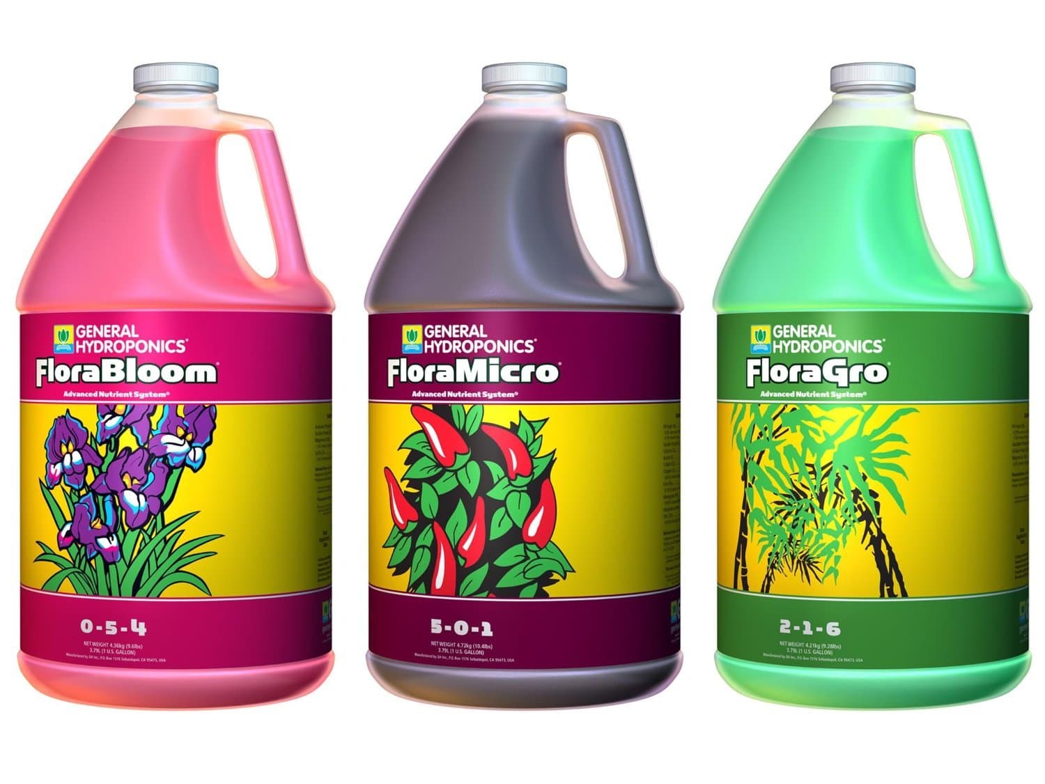 Flora Grow, Bloom, Micro Combo Fertilizer, 1 gallon each, Pack of 3