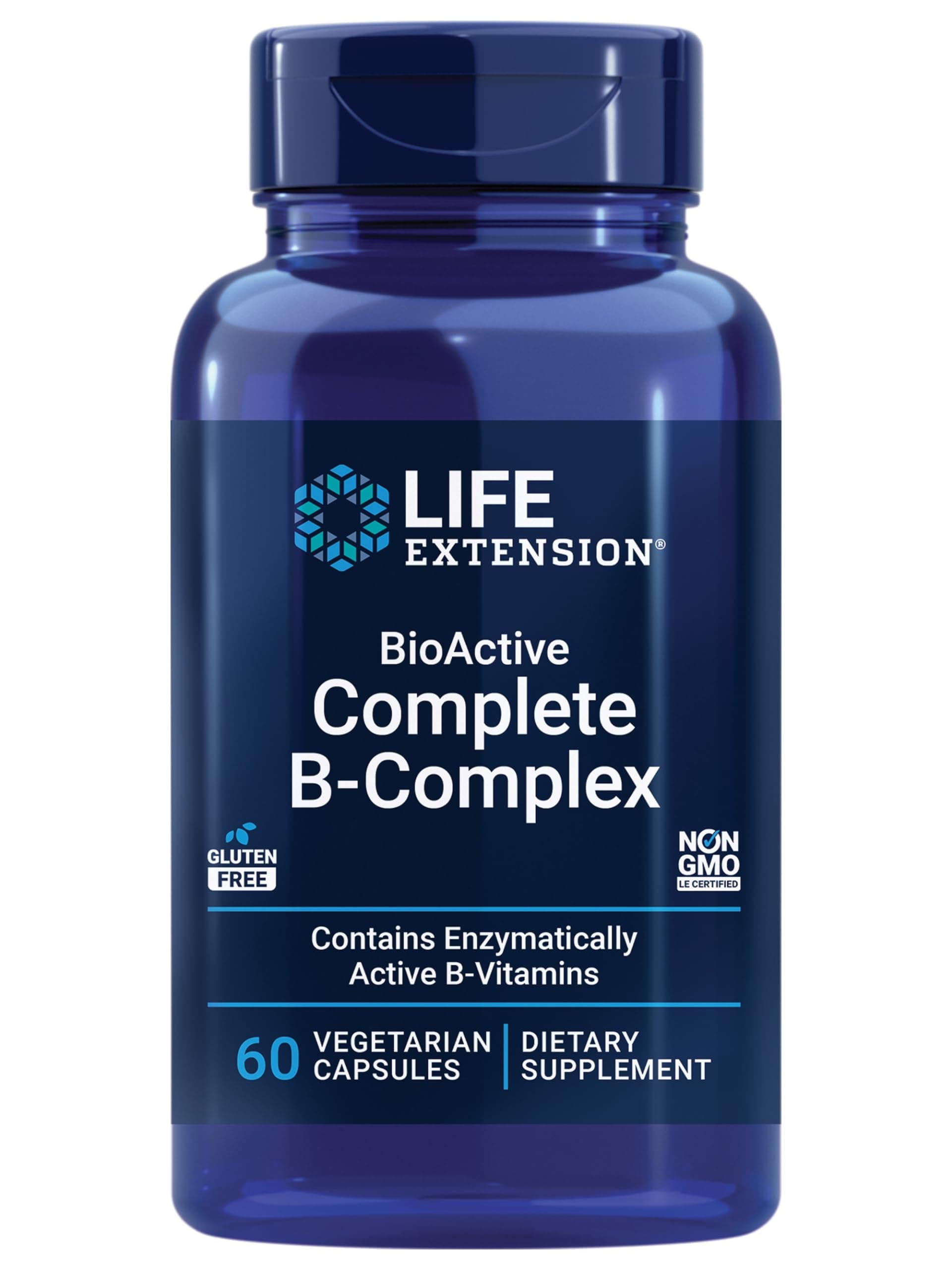 BioActive Complete B-Complex, Heart, Brain and Nerve Support, Healthy Energy, Metabolism, Complete B Complex, 60 Vegetarian Capsules