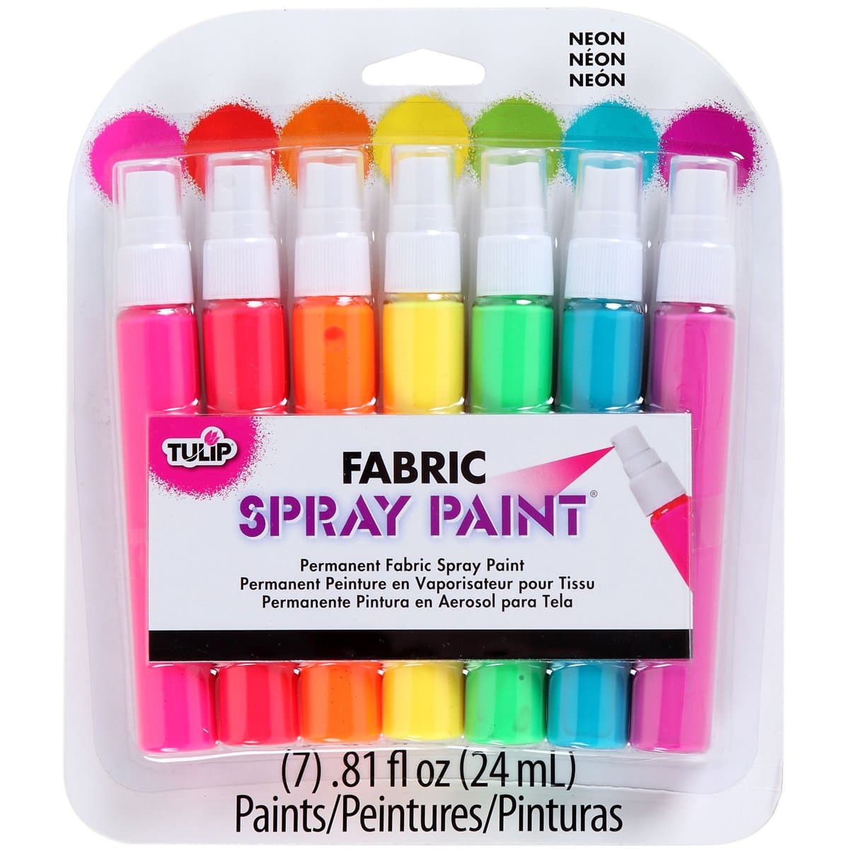 Tulip Fabric Paint, Permanent Spray on Paint Set, 7 Pack Neon