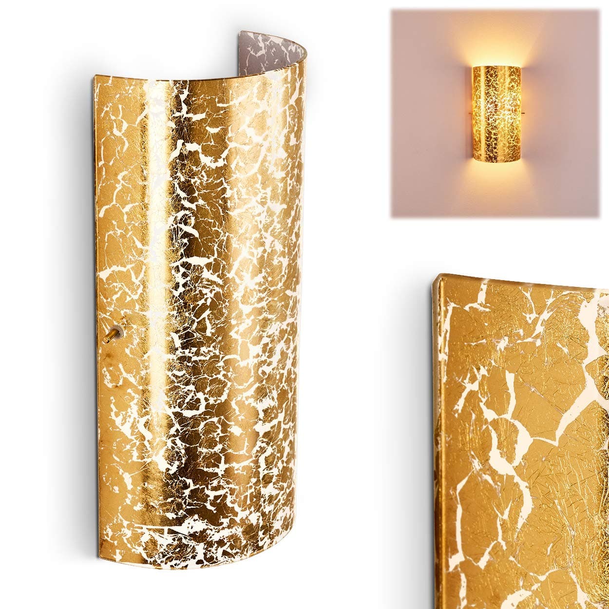 Glass Wall Light Modica with Gold Effects, Wall Light with Up&Down Light Effect, Suitable for LED Bulbs, Perfect for Living Room, Bedroom, Children's Rooms, Dining Room, Hallway - Model E14 max 40w