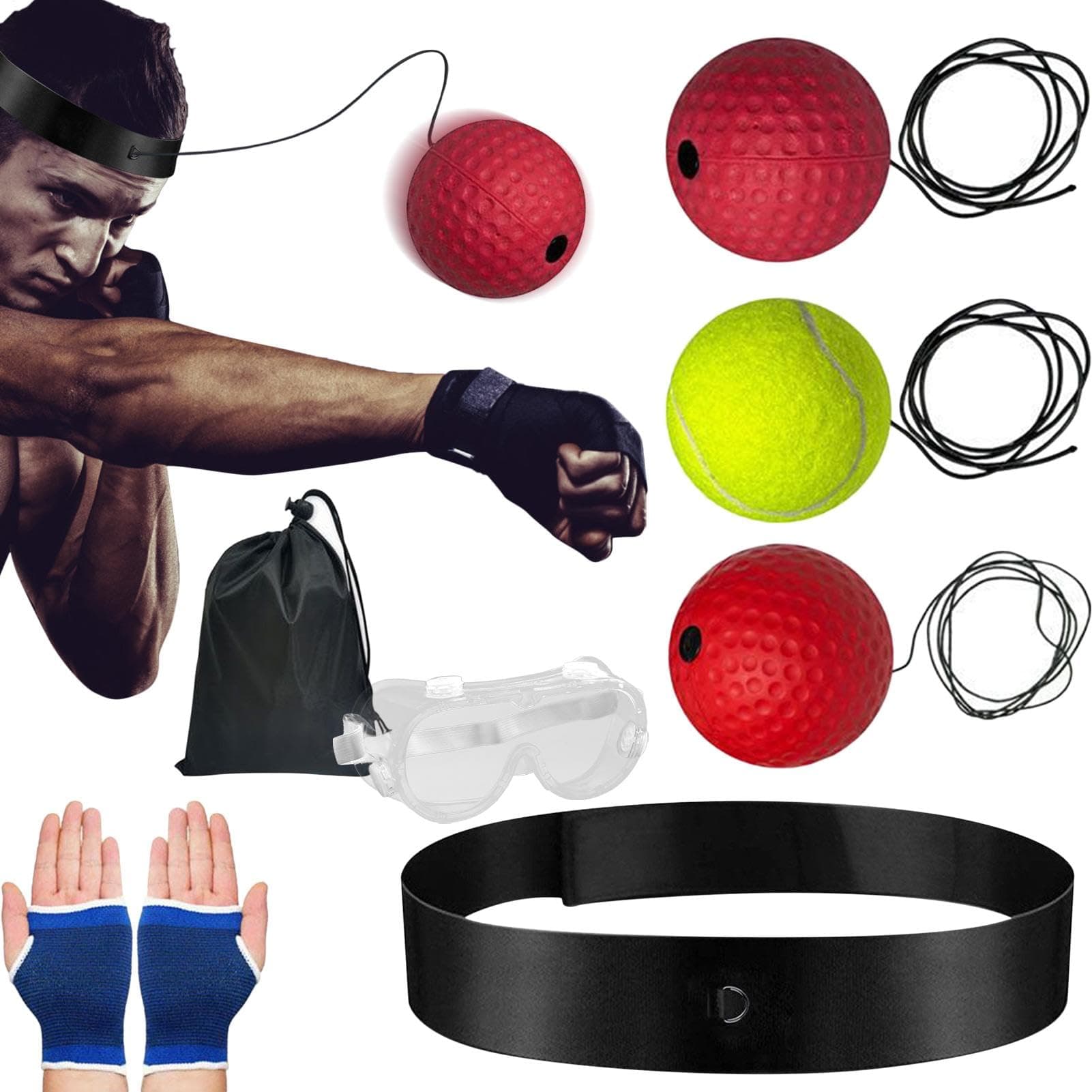Box Bollen, Boxing Reflex Ball Set With Adjustable Headband for Punching Practice, Interactive Boxing Ball, Improve Reaction Response, Reflex Timing, Accuracy and Focus