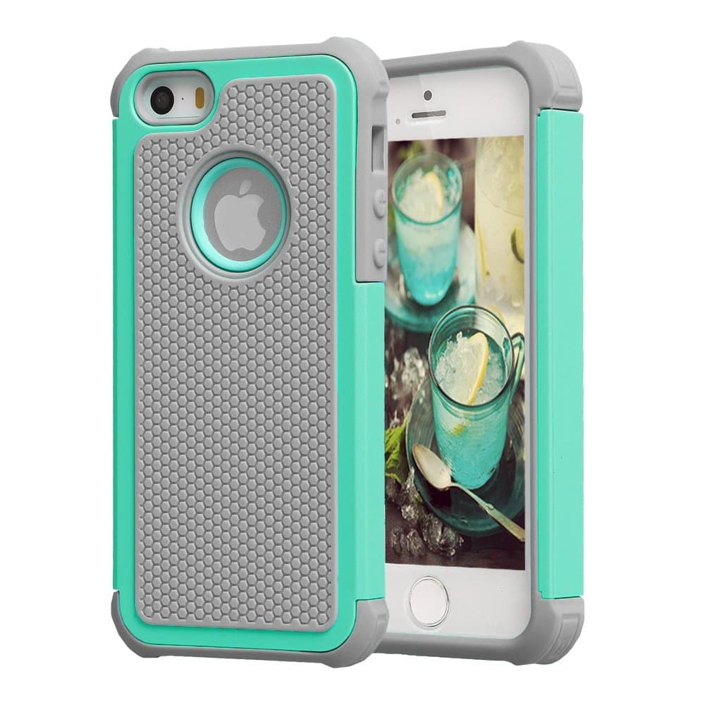 iPhone SE Case, iPhone 5/5S Case EXSEK Ultra Hybrid Impact Resistant Dual Layer Protective Shockproof Defender Rugged Case for iPhone SE/5/5S (Turquoise+Grey)