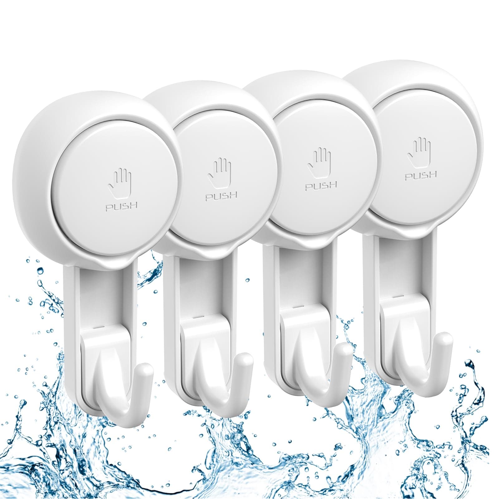 Marchpower Suction Hooks, Powerful Vacuum Suction Cup Hooks-Reusable SuperLock Utility Hooks Heavy Duty Home Kitchen Bathroom Wall Hooks Hanger for Towel Loofah Cloth Key & Ceiling Hanger(4 Pack)