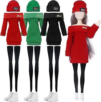 Geyoga 12 Pcs Doll Clothes and Accessories for 12 Inch Summer Dolls Sweater Pants Shoes Hat Outfits Doll is Not Included(Red, Green, Black,12 Inch)