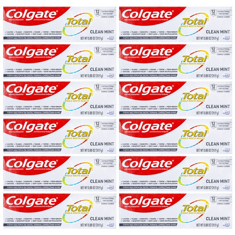 Total Toothpaste, Clean Mint, Travel Size 0.88 oz (24.9g) Pack of 12