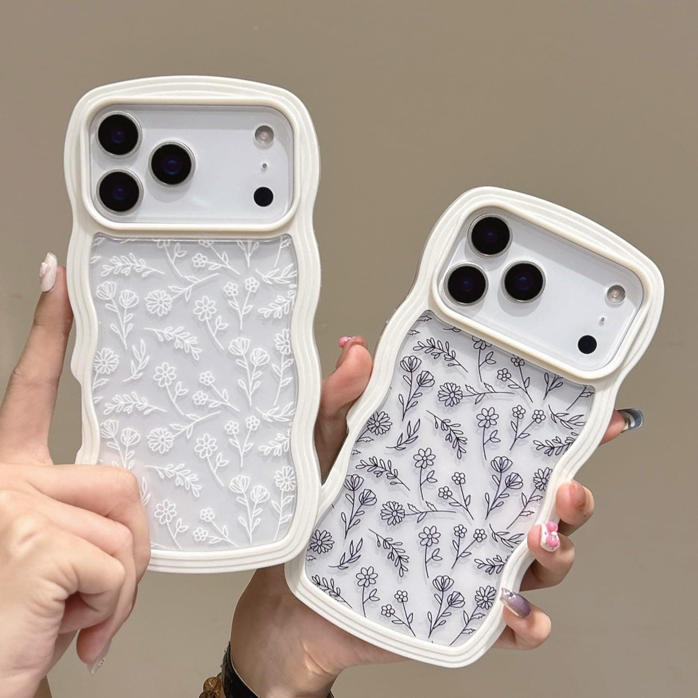 QLTYPRI for iPhone 17 Pro Case, Cute Curly Wave Frame Clear Case for Girls Women, Flower Clear TPU Bumper Slim Soft Silicone Shockproof Protective Phone Cover for iPhone 17 Pro - White Floral