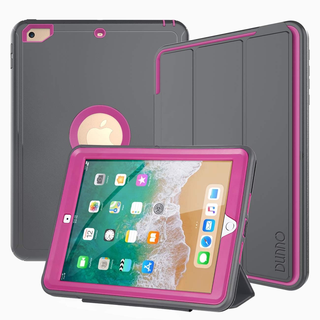 DUNNO iPad 9.7 Inch Case 2017/2018, iPad 6th/5th Generation Case, Heavy Duty Full Protection Smart Case with Detachable Screen Cover/Stand for iPad 9.7 Released in 2018/2017 (Grey/Rose)