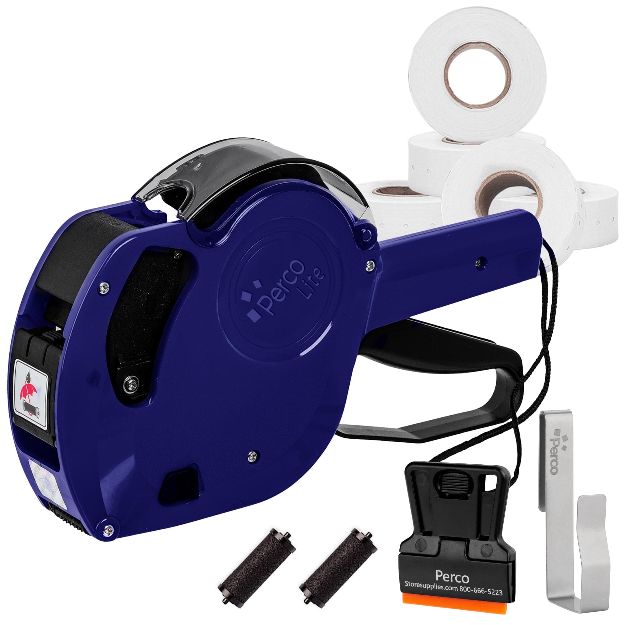 Perco Lite 1 Line Price Gun Kit - Includes 5,000 White Labels, 2 Ink Rollers, 1 Ink Roll and Labels Pre-Loaded