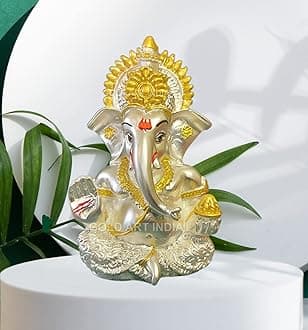 999 Silver Plated Ganesha Vinayaka Vinayagar Pillayar Idol Car Dashboard Gifting Home & Office Decor 3.5 inches (Silver) (Silver Matte), Idol