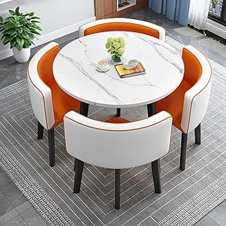 Kitchen Breakfast Bar Table And Chair Set, Dining Round Table Soft Backrest Seat Modern Style Furniture Coffee Kitchen, Space-Saving Furniture Office Conference Tables ( Color : Orange and white )