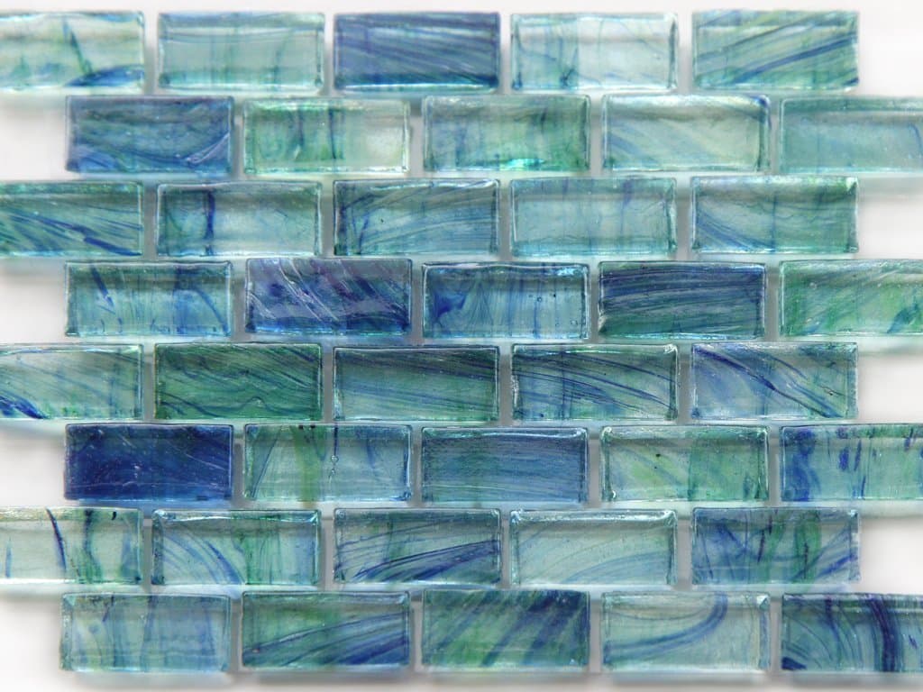 Mirabelle Glass Tile Aqua Blue and Green brick pattern